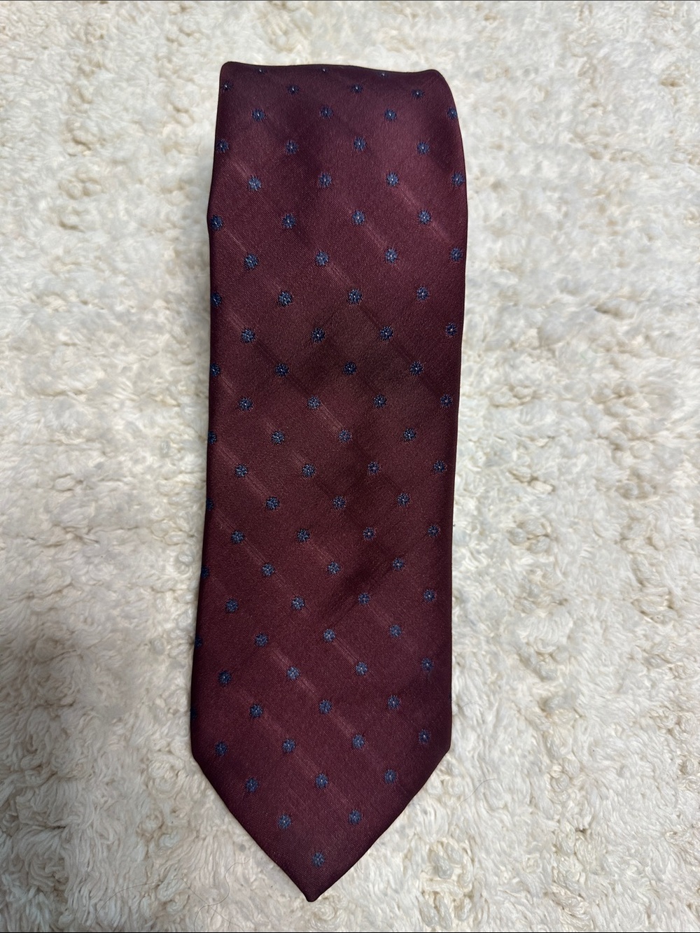 Classic Burgundy Tie with Navy Dot Detail